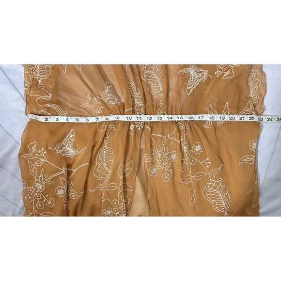 Aeom Coatigan Womens Large Brown Embroidered Sheer Kimono Butterfly Floral - Picture 11 of 11
